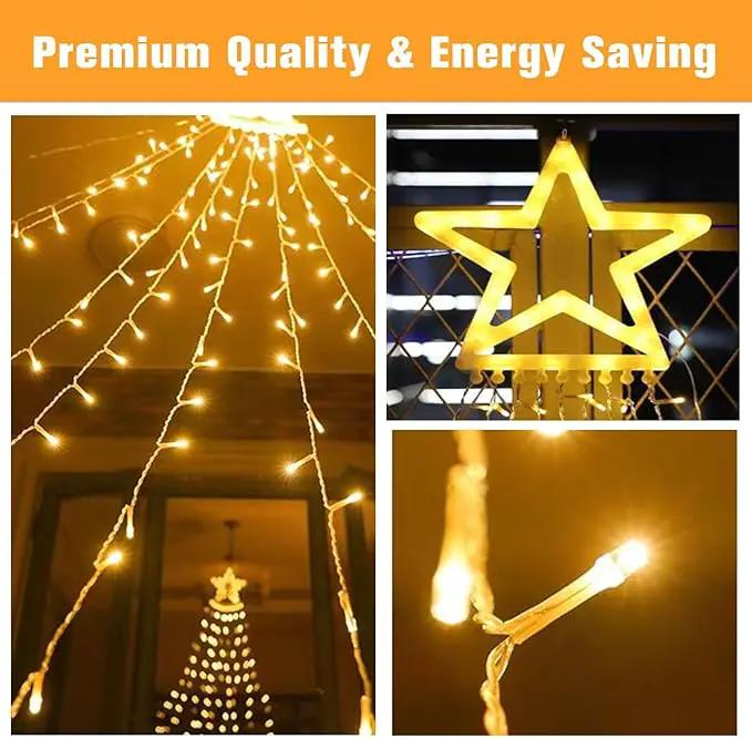 Christmas Decorations Star String Lights, 320 LED Waterfall Tree Lights with 13" Topper Star 8 Lighting Modes Indoor Outdoor Decorative for New Year, Holiday, Wedding, Party by GreenHaven Gardens
