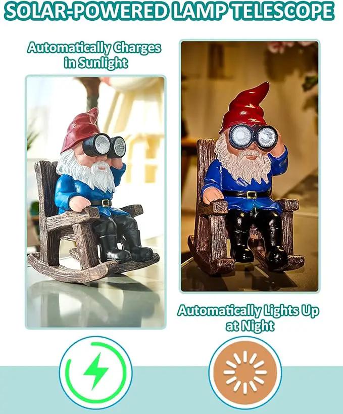 Solar Garden Gnome Statues Resin Gnome Figurines Sitting on Rocking Chair Outdoor Telescope Gnome Gifts for Yard, Patio Decor Gift by GreenHaven Gardens