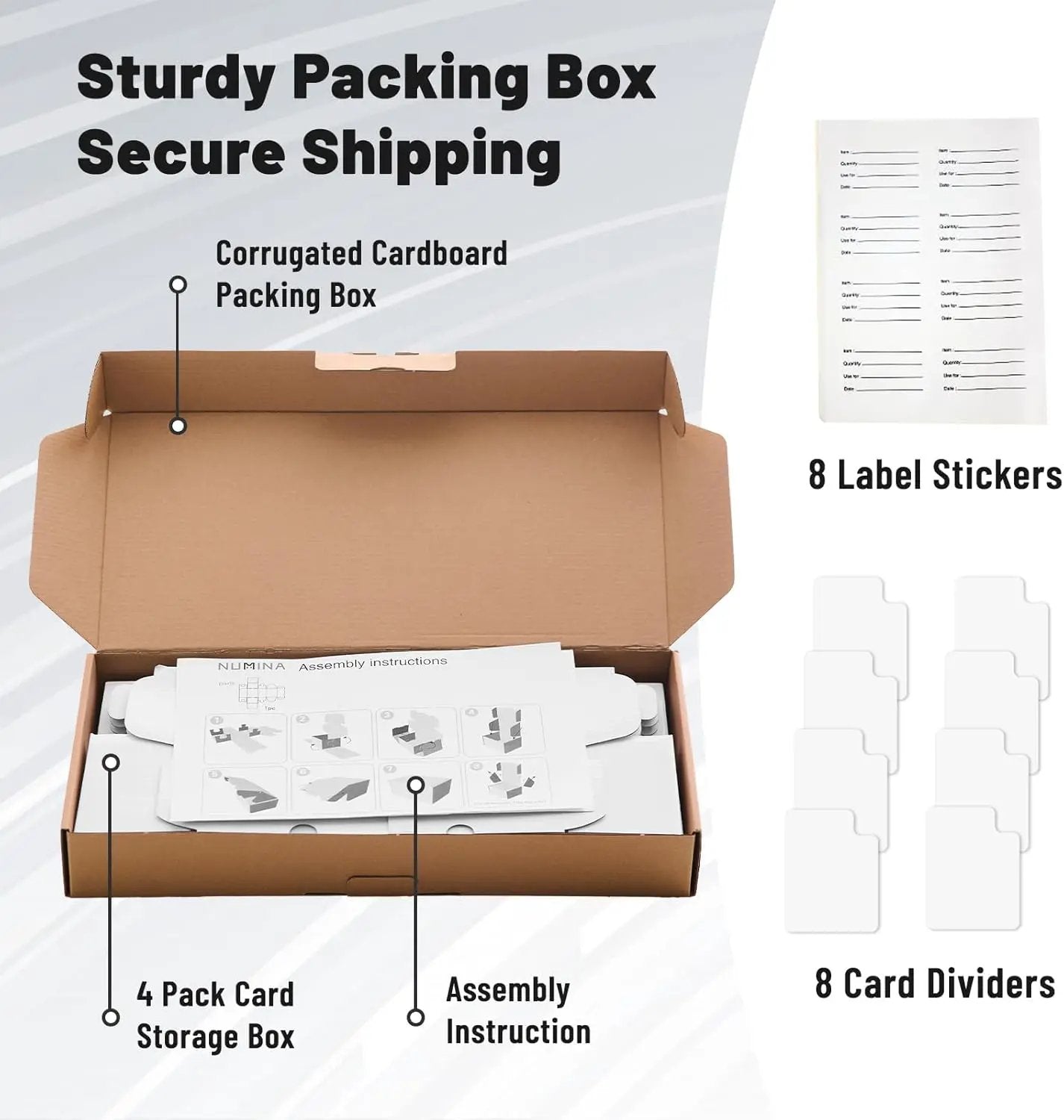 NUMINA 4 Pack 600 Card Storage Box Organizer for Trading Card Collection, Heavy Duty Sports Cardboard Box, Trading Gaming Cards Collection Box with Adjustable Dividers by GreenHaven Gardens