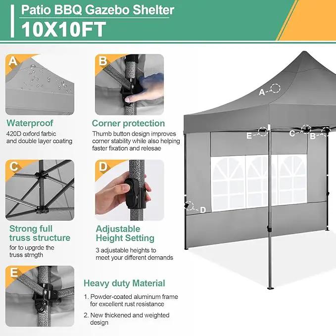COBIZI 10x10 Pop Up Canopy Tent with 4 sidewalls Commercial Heavy Duty Canopy UPF 50+ All Weather Waterproof Outdoor Canopy Wedding Tents for Parties Gazebo with Roller Bag, Grey (Windproof Upgraded) by GreenHaven Gardens