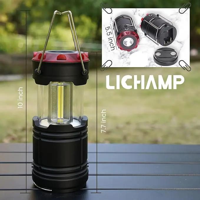 Lichamp 4 Pack Lantern Camping Essentials Lights, Battery Powered Collapsible Lanterns Flashlights with Red Strobe/SOS, Magnetic Base, for Power Outages, Hurricane, Tent Lights for Emergency by GreenHaven Gardens