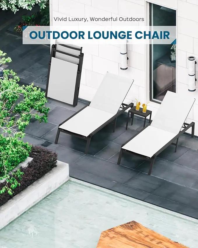 Chaise Lounge Outdoor, Foldable Aluminum Pool Lounge Chairs with 5 Positions Recliner - Free Assembly - Patio Chaise Lounge Chair for Poolside, Beach, Yard (White) by GreenHaven Gardens
