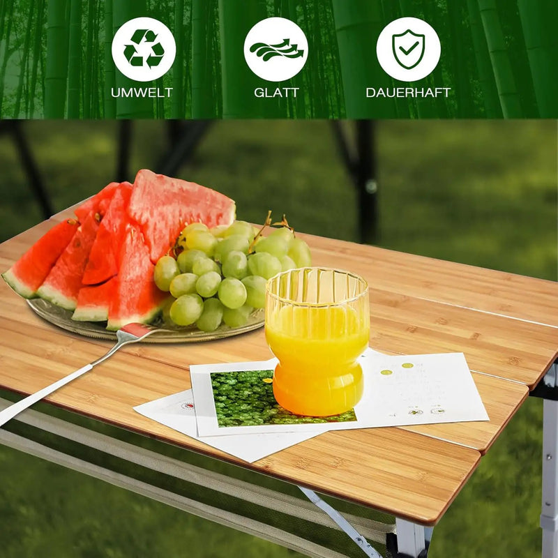 Bamboo Folding Camping Table 4 Folds with Adjustable Aluminum Legs Portable Picnic Table with Storage and Carry Bag for Outdoor Hiking Beach 3-5 Person by GreenHaven Gardens
