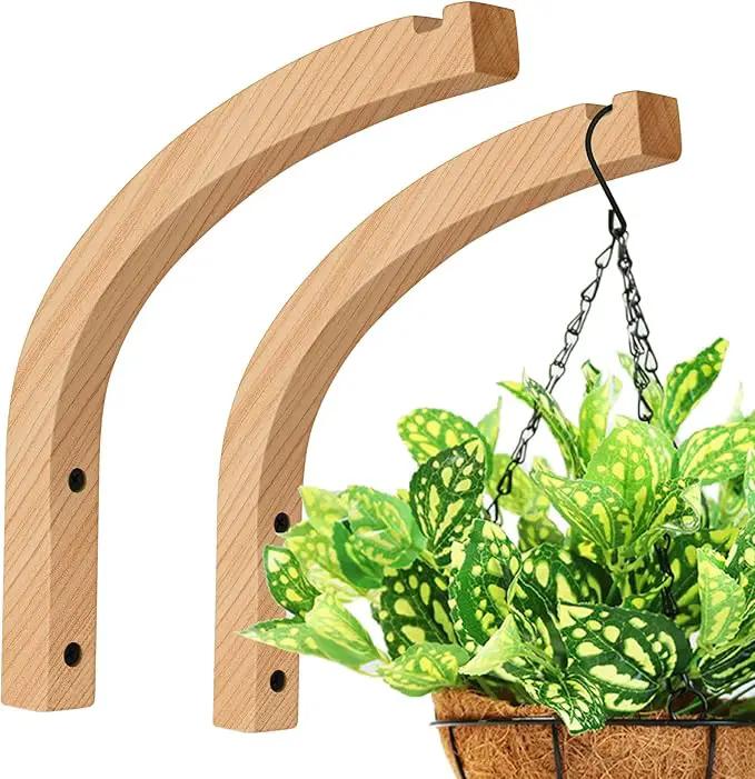 FGSAEOR Plant Hanger, Wall Planters for Indoor Plants, Wooden Wall Mounted Hanging Plant Hooks, Basket Hooks for Lanterns, Flower Bracket, Wind Chimes, Decoration (2-Pack,8-Inch) by GreenHaven Gardens