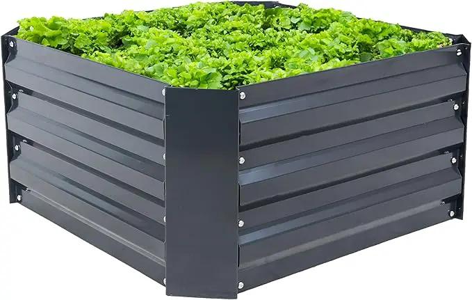 Sunnydaze 11.75" H Raised Metal Garden Bed - Galvanized Raised Garden Bed Outdoor for Vegetables and Flowers - Dark Gray - Square by GreenHaven Gardens