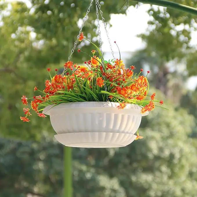 summer flower 12.59" Large Hanging Planters with Drainage Hole&Tray, Hanging Flower Pots Plastic Plant Hanger Holders Hanging Basket for Indoor Outdoor Home Garden Herb Succulent (Pack 3) by GreenHaven Gardens