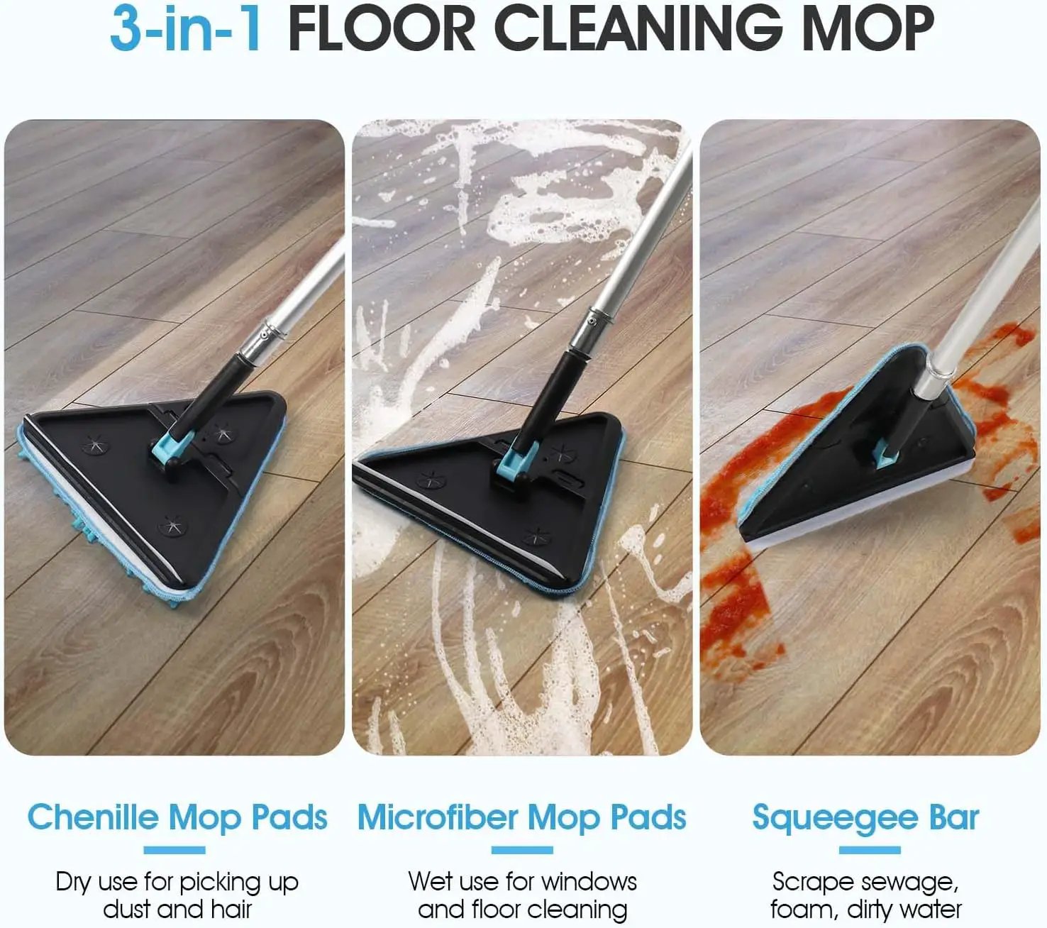 20 Feet High Ceilings Baseboard Wall Cleaner Mop with 12 Ft Extension Pole, Cobweb Duster, Window Cleaning Squeegee Kit (12ft) by GreenHaven Gardens