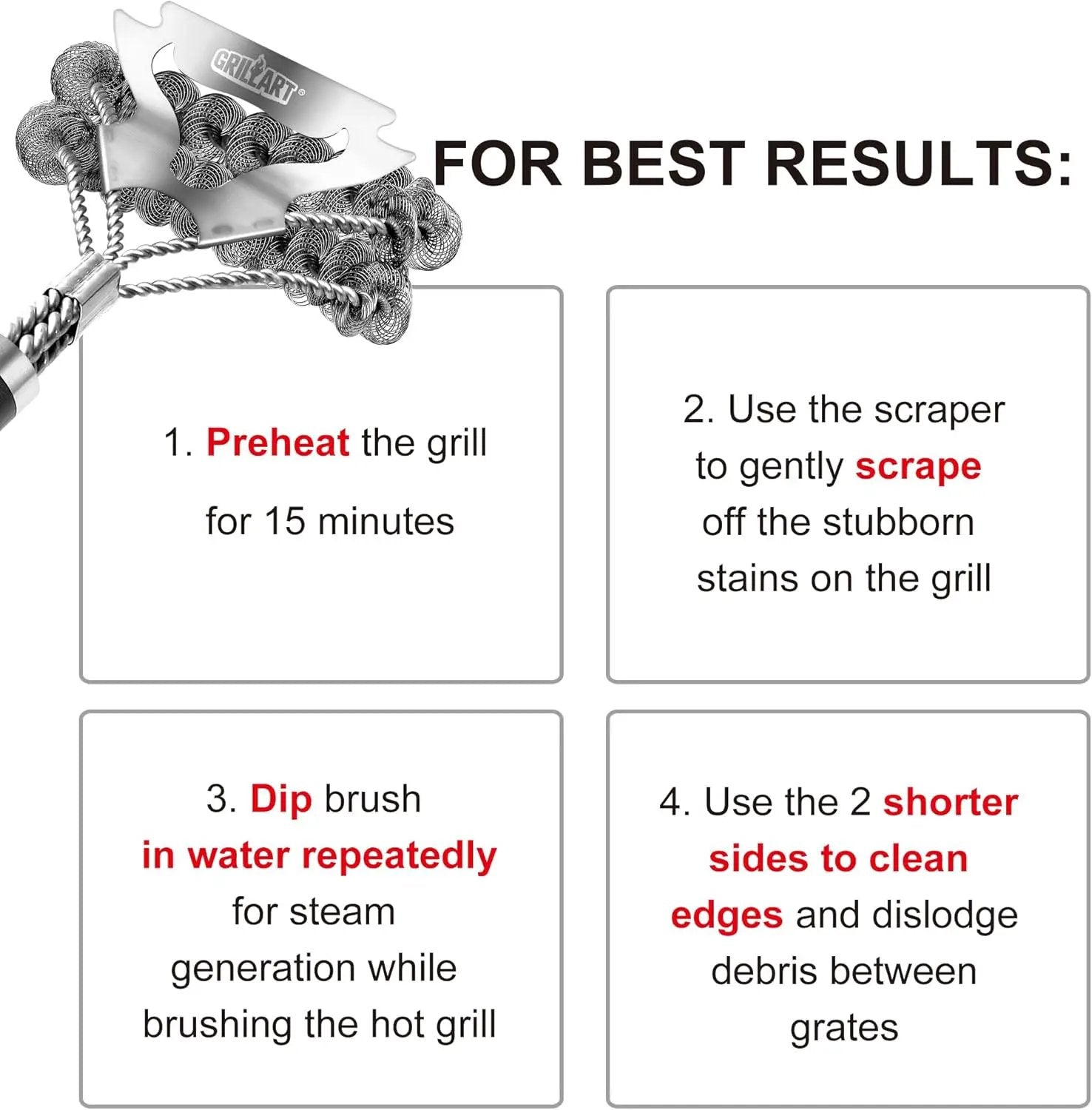 GRILLART Grill Brush for Outdoor Grill Bristle Free - Safe BBQ Grill Cleaner Brush - 18" BBQ Brush for Grill Cleaning Kit -Stainless Grill Cleaning Brush BBQ Grill Accessories Tools- Gifts for Men Dad by GreenHaven Gardens