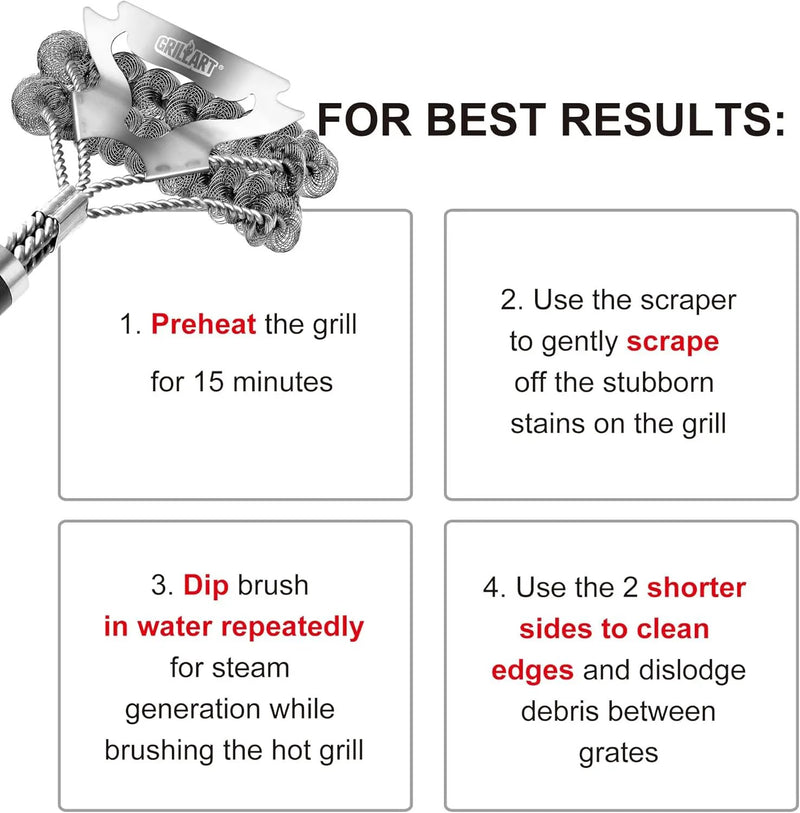 GRILLART Grill Brush for Outdoor Grill Bristle Free - Safe BBQ Grill Cleaner Brush - 18" BBQ Brush for Grill Cleaning Kit -Stainless Grill Cleaning Brush BBQ Grill Accessories Tools- Gifts for Men Dad by GreenHaven Gardens