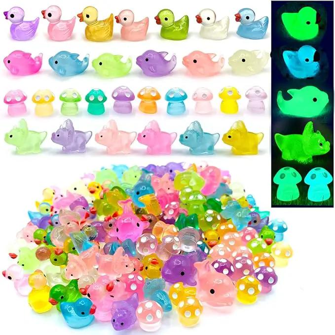 148Pcs Luminous Mini Resin Animals, Tiny Ducks Glow in The Dark Dolphins Dinosaurs Mushrooms 4 Combination Resin Set, Miniature Figures for Garden Decoration Aquarium Home Party Decor by GreenHaven Gardens