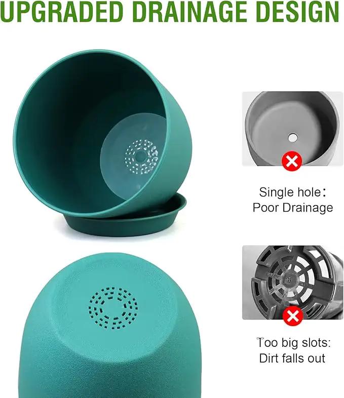 Flower Pots 10/9/8 inch, Set of 3 Modern Decorative Plastic Planters with Drainage Holes and Tray for House Plants Indoor Flowers Plants, Plant Pots for Indoor Outdoor Plants, Blue Green by GreenHaven Gardens