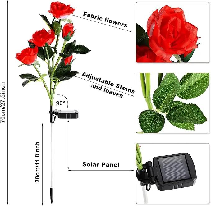4 Pack Outdoor Solar Flower Lights Waterproof Garden Decorative Lights Outside Solar Powered Pathway Lights with 20 Realistic Rose Flowers for Yard Lawn Pathway Backyard Decor(Red) by GreenHaven Gardens