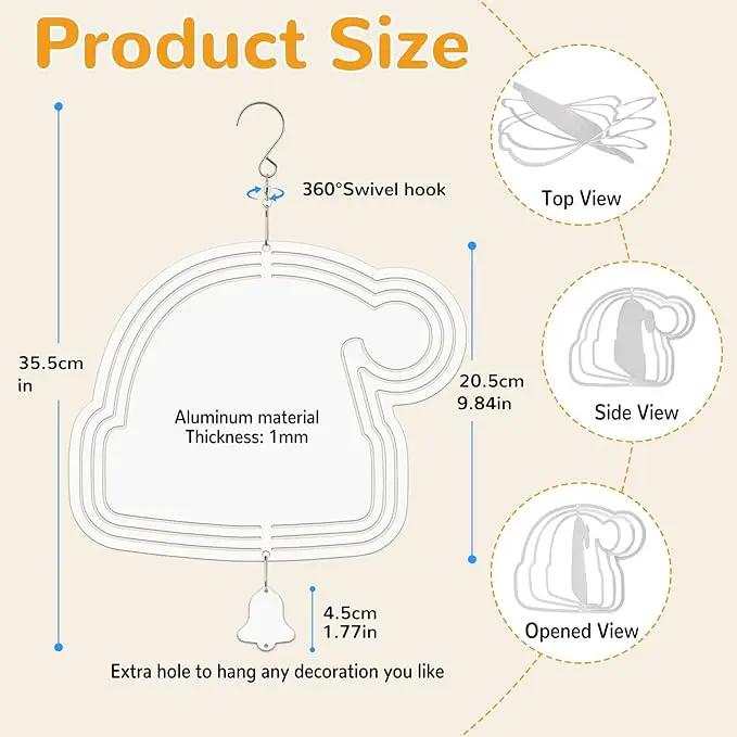 Sublimation Wind Spinner Blanks, 10 Inch 3D Aluminum Metal Hanging Wind Spinner Bulk for Garden Yard Outdoor, Window Porch Decoration for Heat Press Transfer DIY (23. Santa hat-6pcs) by GreenHaven Gardens