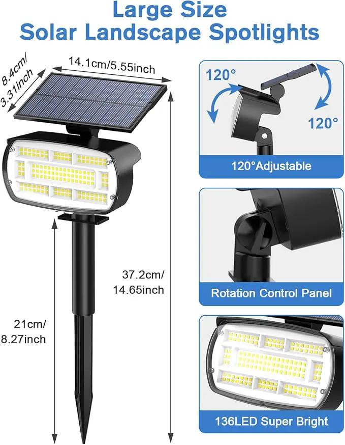 Fabrito Solar Spot Lights Outdoor 136 LEDs, Large Area Lighting Solar Lights Outdoor, 2 Pack IP65 Waterproof Landscape Spotlights Auto On/Off for Yard, Garden, Pathway, Plants,Tree (Cool White) by GreenHaven Gardens