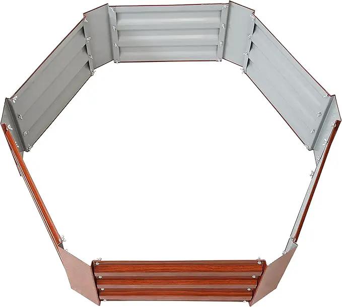 Sunnydaze 11.75" H Raised Metal Garden Bed - Galvanized Raised Garden Bed Outdoor for Vegetables and Flowers - Woodgrain - Hexagon by GreenHaven Gardens