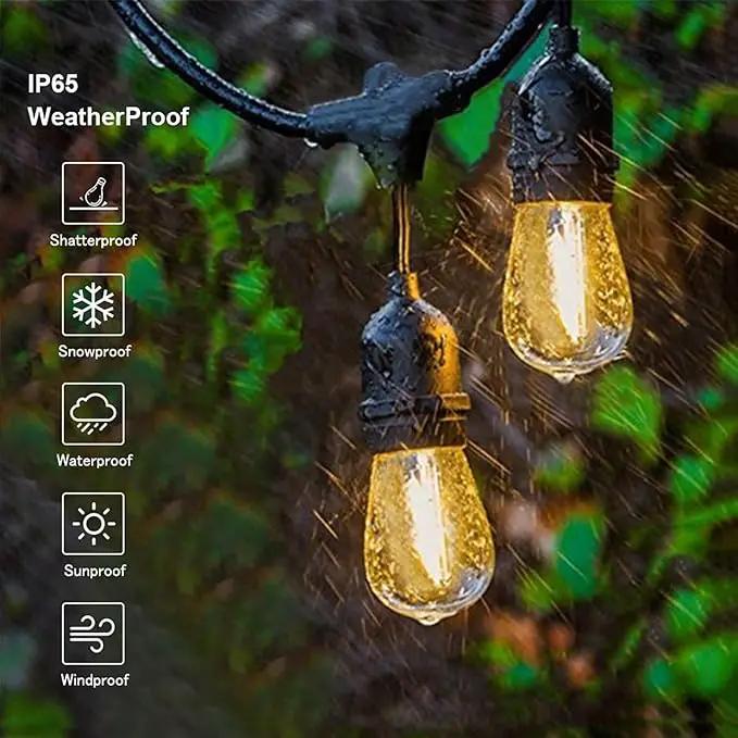 Svater Outdoor Led String Lights 50FT, Patio Lights with 16pcs S14 Shatterproof Bulbs, 1 Watt E26 Dimmable 2700K Warm White, IP65 Waterproof, Commercial Grade Light by GreenHaven Gardens
