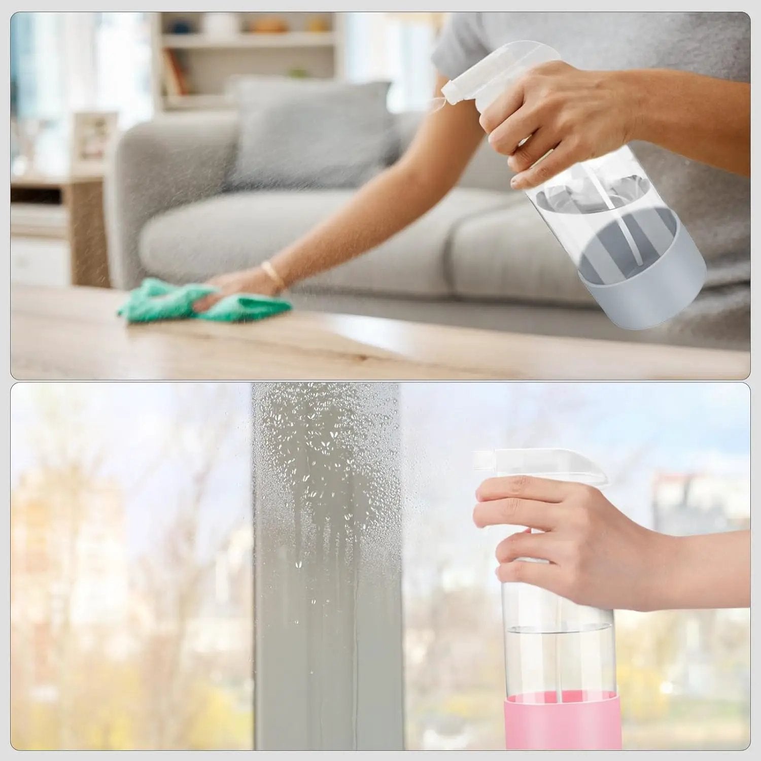 2 Pack Glass Spray Bottles with Silicone Sleeve, 16 oz Empty Refillable Containers with Adjustable Spray Nozzles, Spray Bottles for Hair, Cleaning Solutions and Plants Pink&Grey by GreenHaven Gardens