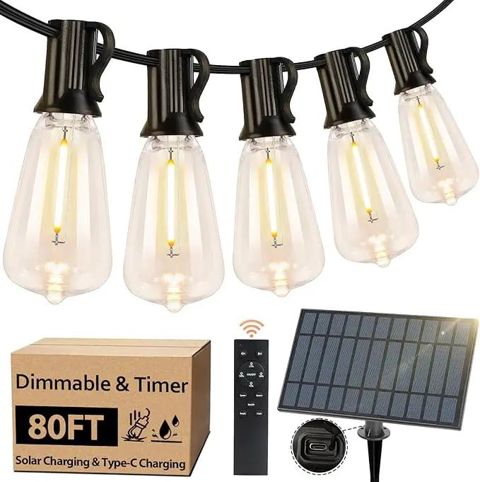 Bosceos Solar Outdoor String Lights Waterproof, 80FT Solar Powered String Lights for Outside with Shatterproof Bulbs, Dimmable ST38 LED Lights String, Patio Hanging Lights for Backyard Garden Party by GreenHaven Gardens