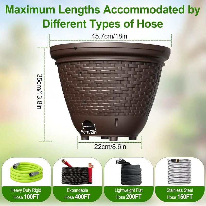 Riokko Garden Hose Holder Pot, Decorative Wicker Hose Holder, Water Hose Storage for Outside/Garage, Hose Box Fits 100-400 FT Hoses with 5 Drain Holes, Large Capacity & Assembly Required, Java by GreenHaven Gardens