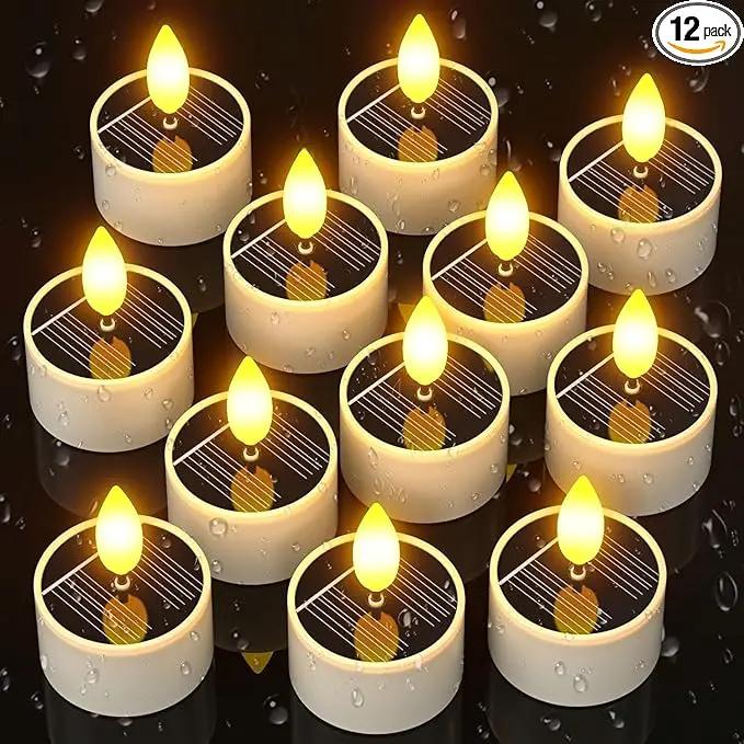 SoulBay Solar Tea Lights Outdoor Waterproof, 12 pcs 1.5" D x 2.1" Reusable Dusk to Dawn Flickering Small LED Tealight Candles, Flameless Votive Candle for Lanterns Patio Garden Camping Decor by GreenHaven Gardens