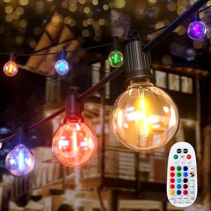 Brightown RGBW Outdoor String Lights, 58FT LED Patio Lights with Remote and Timer, Commercial Grade Waterproof Hanging Lights with 27 Shatterproof Bulbs(2 Spare) for Backyard Porch Garden Party Decor by GreenHaven Gardens