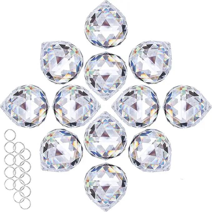 Crystalsuncatcher Clear Glass Crystal Ball,12PCS 30mm Prism Feng Shui Lamp Hanging Drop Chandelier Pendants Suncatchers for Home Decor Party by GreenHaven Gardens