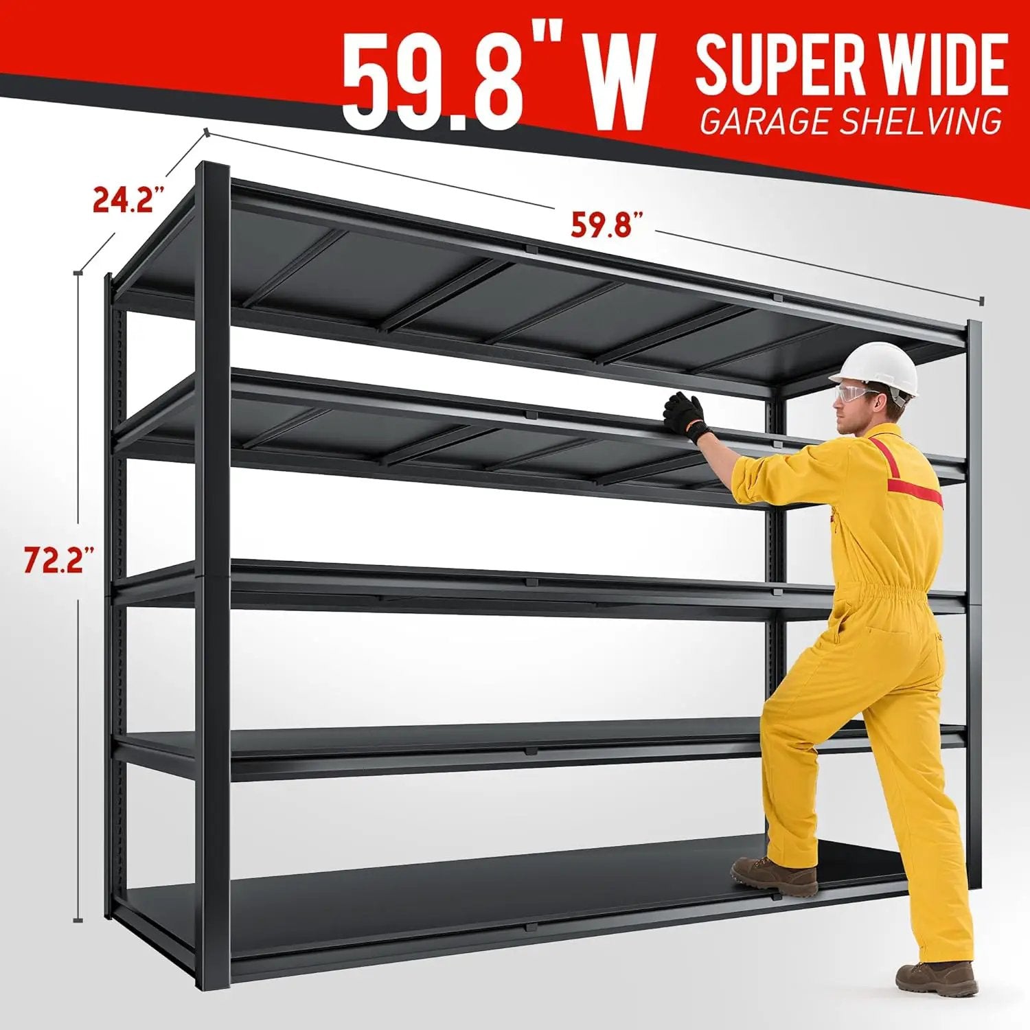 59.8" W x 72.2" H x 24.2" D Storage Shelves Metal Shelving, 2650LBS Garage Shelving Unit with Adjustable Shelf, 5 Tier Storage Rack for Garage, Pantry, Warehouse, Basement, Black by GreenHaven Gardens