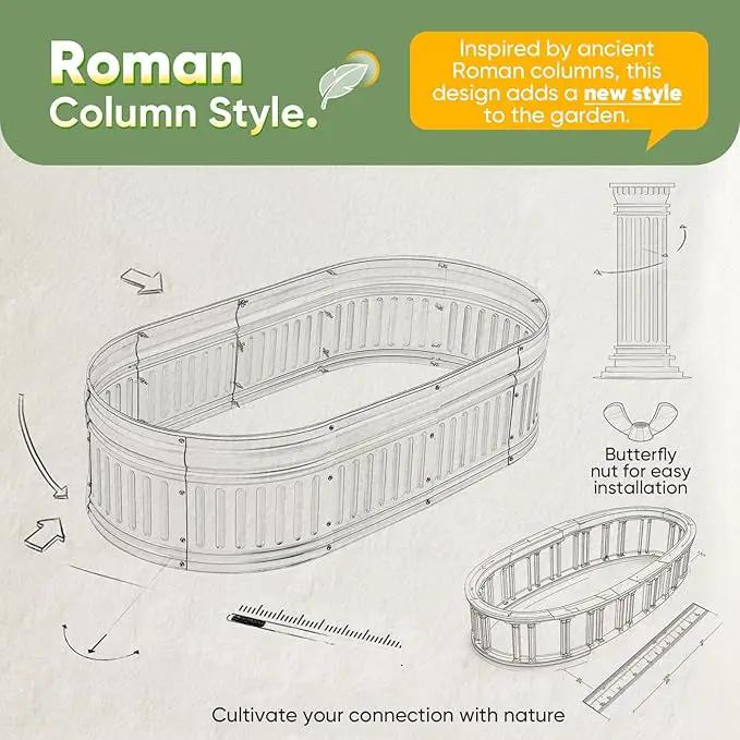 KING BIRD Raised Garden Bed Kit 2025 Upgraded Modular DIY Galvanized Planter Garden Box Outdoor for Gardening, Vegetables, Flowers, Elegant Roman Column Design, 94x24x24 in, Dark Grey by GreenHaven Gardens