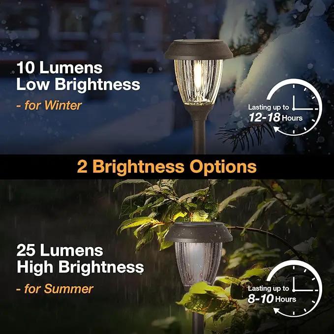 XMCOSY+ Solar Lights Outdoor 10/25 LM LED with 2 Lighting Modes, Solar Garden Lights Glass and Metal, IP65 Waterproof Solar Powered for Yard Pathway Walkway Driveway Patio (6 Pack, Warm White) by GreenHaven Gardens
