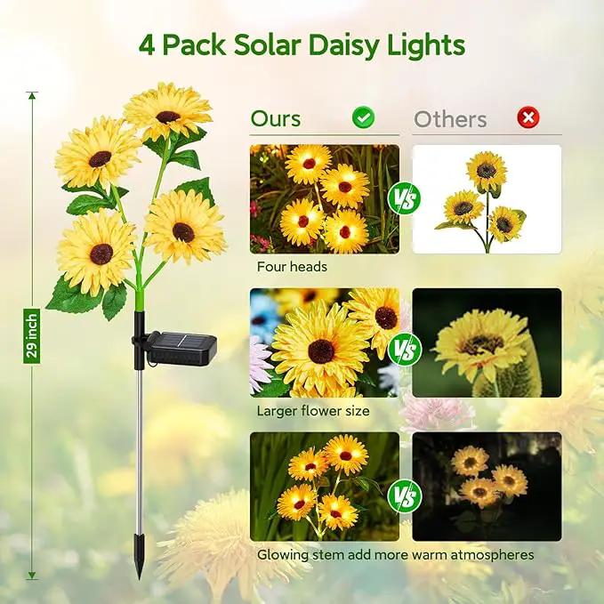 WdtPro 4 Pack Solar Lights Outdoor Garden Decor, Upgraded Outdoor Solar Garden Lights with 16 Glowing Daisy Flowers & Stems, Waterproof Auto ON/Off Solar Flowers Lights for Outside Garden Yard Patio by GreenHaven Gardens