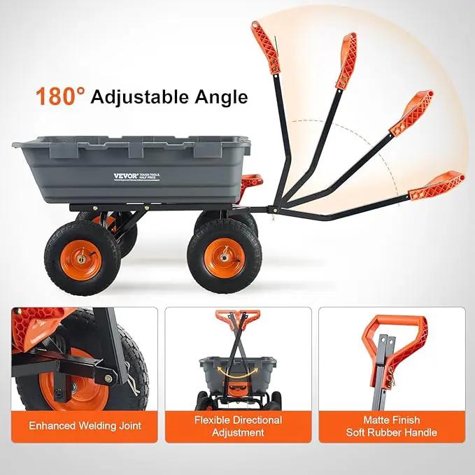 VEVOR 1200lbs 7Cu.Ft. Garden Dump Cart with 2-in-1 Convertible Handle and 13in All Terrain Wheels, Heavy Duty Poly Yard Dump Wagon Utility ATV Trailer Dump Cart Tow Behind for Lawn Mower Tractor by GreenHaven Gardens