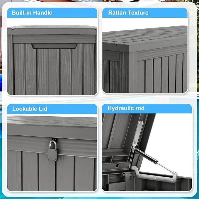 200 Gallon Lockable Resin Deck Box, Waterproof & UV-Resistant Outdoor Storage Box for Outdoor Cushion Storage, Garden Tools & Pool Accessories Storage, Gray by GreenHaven Gardens