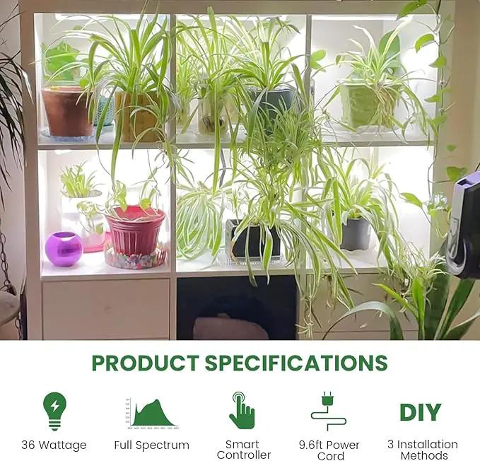 LED Plant Grow Light Strip, 36W 360 LEDs Grow Lights for Indoor Plants Full Spectrum with 6/12/16H Timer, 660nm/3000K/6000K Sunlike Grow Lamp for Seeds Starting Hydroponics Succulents by GreenHaven Gardens