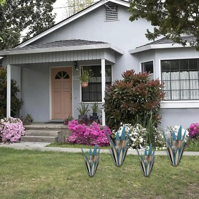 Metal Agave Plant Garden Art, 2 Pack Big Tequila Rustic Sculpture, Rustic Metal Agave Plants Garden Lawn Home Ornaments, for Yard Stakes, Garden Figurines, Outdoor Patio (2 PCS Colorful with Light) by GreenHaven Gardens