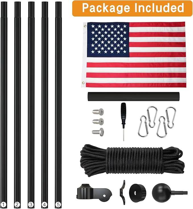 NELXINJO 20FT Sectional Flag Pole Kit, Heavy Duty Aluminum Outdoor In-Ground Flagpole, Black Ball Top, 3x5 USA Flag for Residential commercial Outdoor Garden(20FT, Black) by GreenHaven Gardens