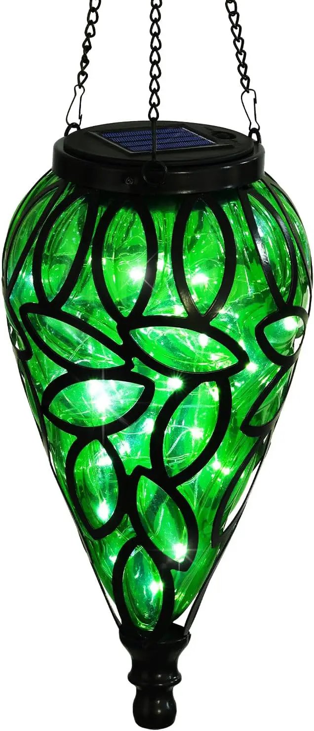 Outdoor Plastic Solar Hanging Lantern, 15 Cool White LEDs Twinkle Effect Tear-Shaped Hanging Lantern Decor Garden Decorative Solar Lights for Backyard, Patio and Lawn by GreenHaven Gardens