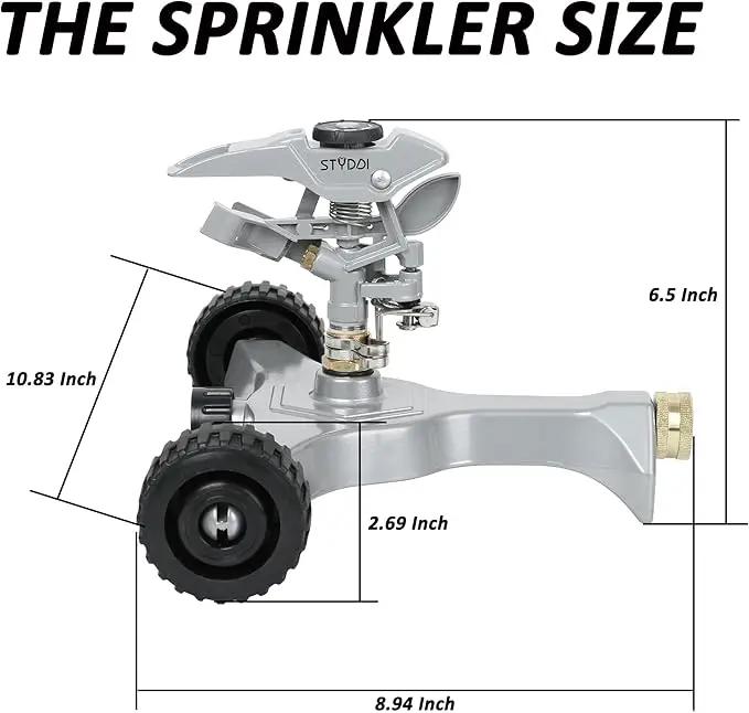 STYDDI Metal Pulsating Sprinkler on in-Series Metal Wheeled Base, Adjustable Circular Water Sprinkler for Medium to Large Circular Lawn, Yard, Garden and Large Areas, Coverage up to 6,360 Sq. ft by GreenHaven Gardens
