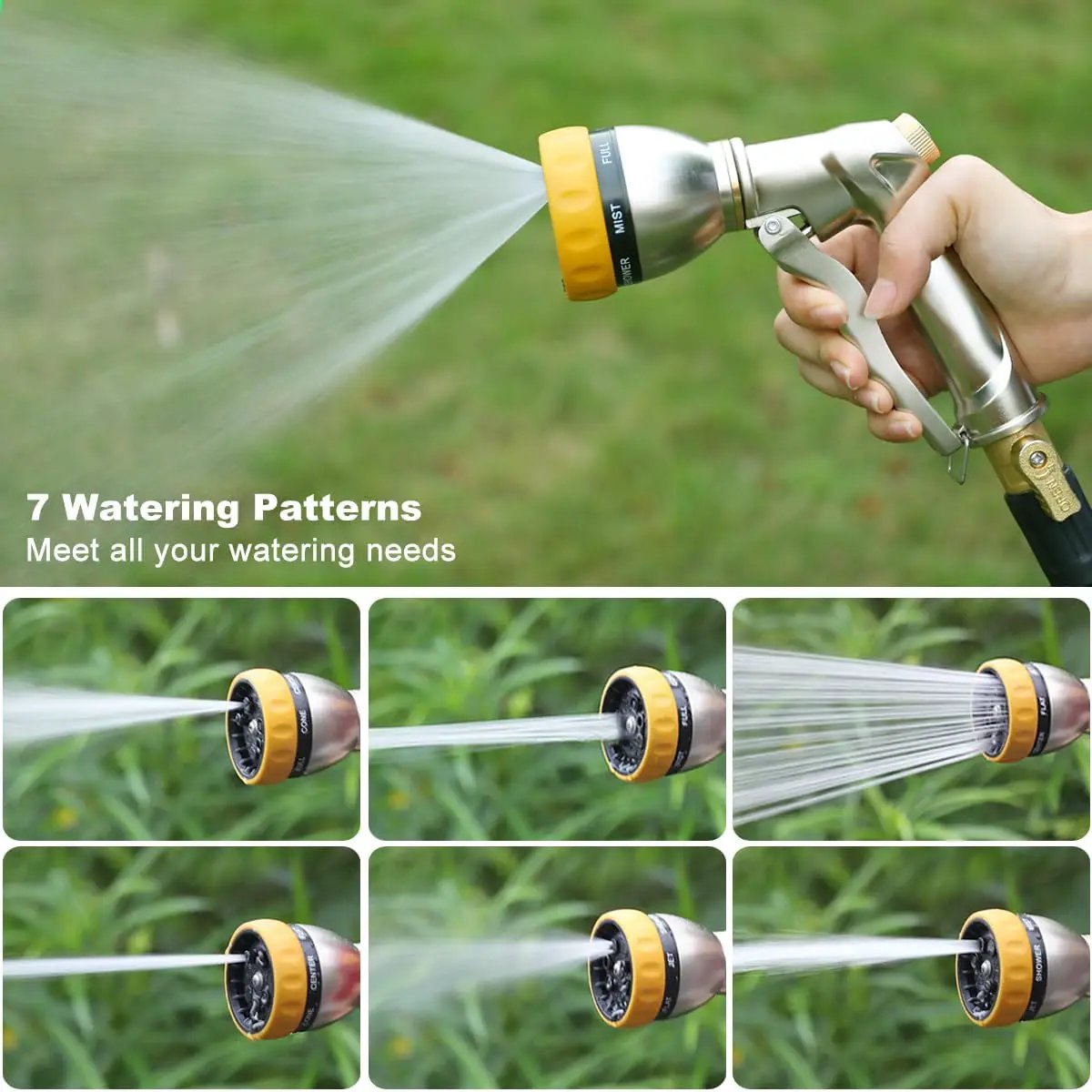 FANHAO Garden Hose Nozzle Sprayer, 100% Heavy Duty Metal Water Hose Sprayer with 7 Spray Patterns, High Pressure Spray Nozzle for Watering Plants & Lawns, Washing Cars & Pets by GreenHaven Gardens