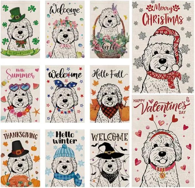 Seasonal Garden Flags Golden Doodle Double Sided Flags Set of 11 Holiday Farmhouse Indoor Outdoor Yard Lawn Christmas Gifts Decorations 12.5x18 Inch by GreenHaven Gardens
