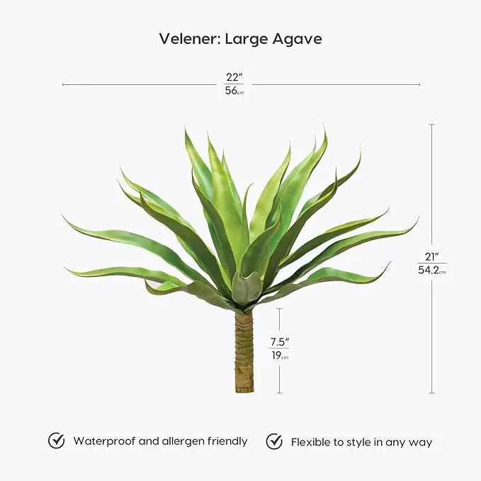 Velener Fake Agave Artificial Plant: Unpotted Fake Agave Plant for Room Decor, UV Resistant Faux Agave Plant for Outdoor/Indoor Decor, 22 inches, Set of 1 by GreenHaven Gardens