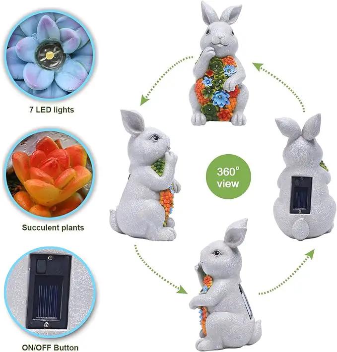 Nacome Solar Garden Outdoor Statues Bunny with Succulent and 7 LED Lights – Lawn Decor for Patio, Balcony, Yard Ornament - Unique Housewarming Gifts by GreenHaven Gardens