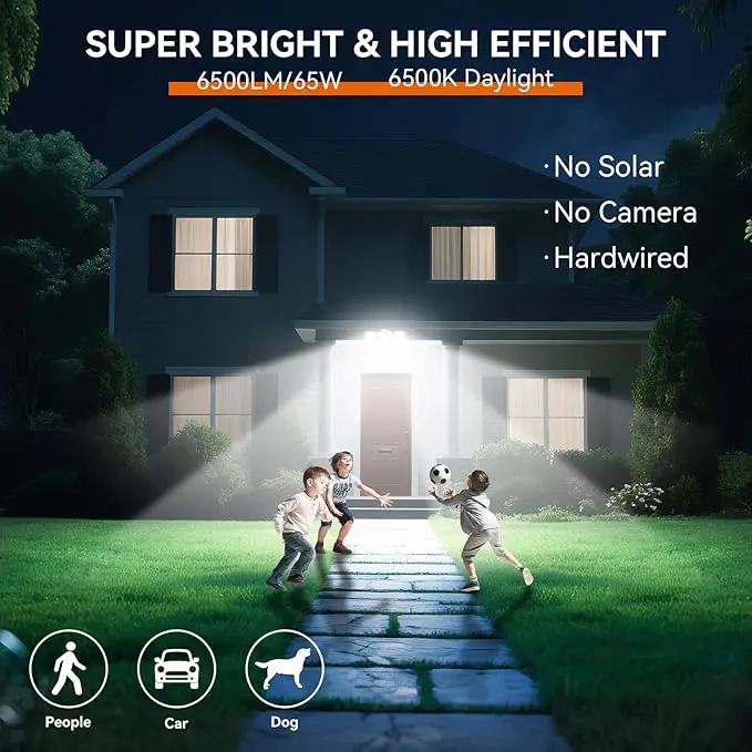 65W LED Flood Light Outdoor, 6500LM, Waterproof, 6500K Motion Sensor Flood Lights Outdoor with Adjustable 3 Head Detected Floodlight for Outside Entryway Garage, Yard, Porch, White by GreenHaven Gardens