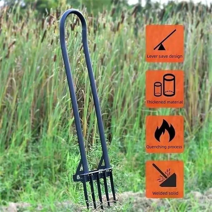 Heavy Duty Pitch Fork 46“ Steel Long Handle, Garden Broad Fork Loosening Soil & Breaks up Dirt, Garden Tool Claw Weeder Strengthening 5 Tines by GreenHaven Gardens