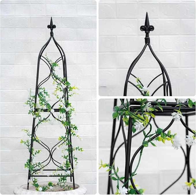 Obelisk Trellis for Garden - 38.3" x 10.03" Durable Metal Climbing Support for Roses, Vines & Flowers | Elegant Black Design with Decorative Top & Hollow Sides by GreenHaven Gardens