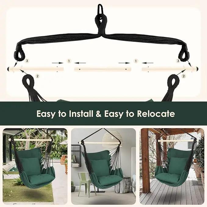 Highwild Hammock Chair Hanging Rope Swing - Max 500 Lbs - 2 Cushions Included - Steel Spreader Bar with Anti-Slip Rings - for Any Indoor or Outdoor Spaces (Green) by GreenHaven Gardens