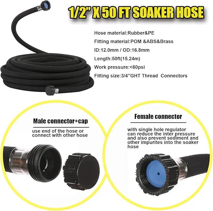 Cuckoo Soaker Hose 50ft With 1/2" Diameter-Soaker Hose Kit with Heavy Duty Rubber Hose for Irrigation-Save 70% Water-Great for Garden Flower Beds,Trees,Vegetables amd Seedings(1/2X50-2) by GreenHaven Gardens