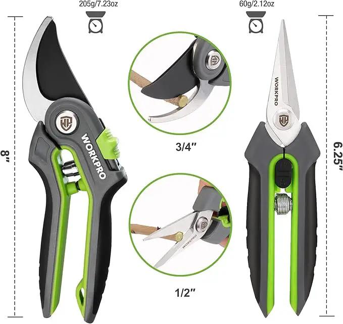 WORKPRO Garden Pruning Shears 2 Pack, 8" Bypass Pruning Shears and 6.25" Straight Garden Scissors, Premium Plant Shears, Garden Clippers Hand Tools for Cutting Flowers, Trimming Plants, Picking Fruits by GreenHaven Gardens