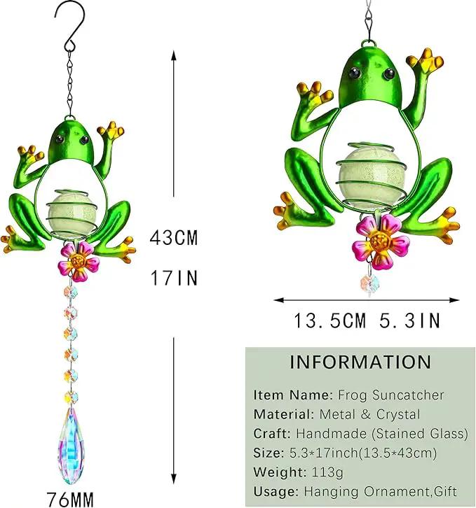 Stained Glass Metal Frog Suncatcher Crystals for Window Ornament - 17" Outdoor Fence Wall Art Decor, Rainbow Maker Hanging for Garden Yard Living Room Bedroom Patio Balcony by GreenHaven Gardens