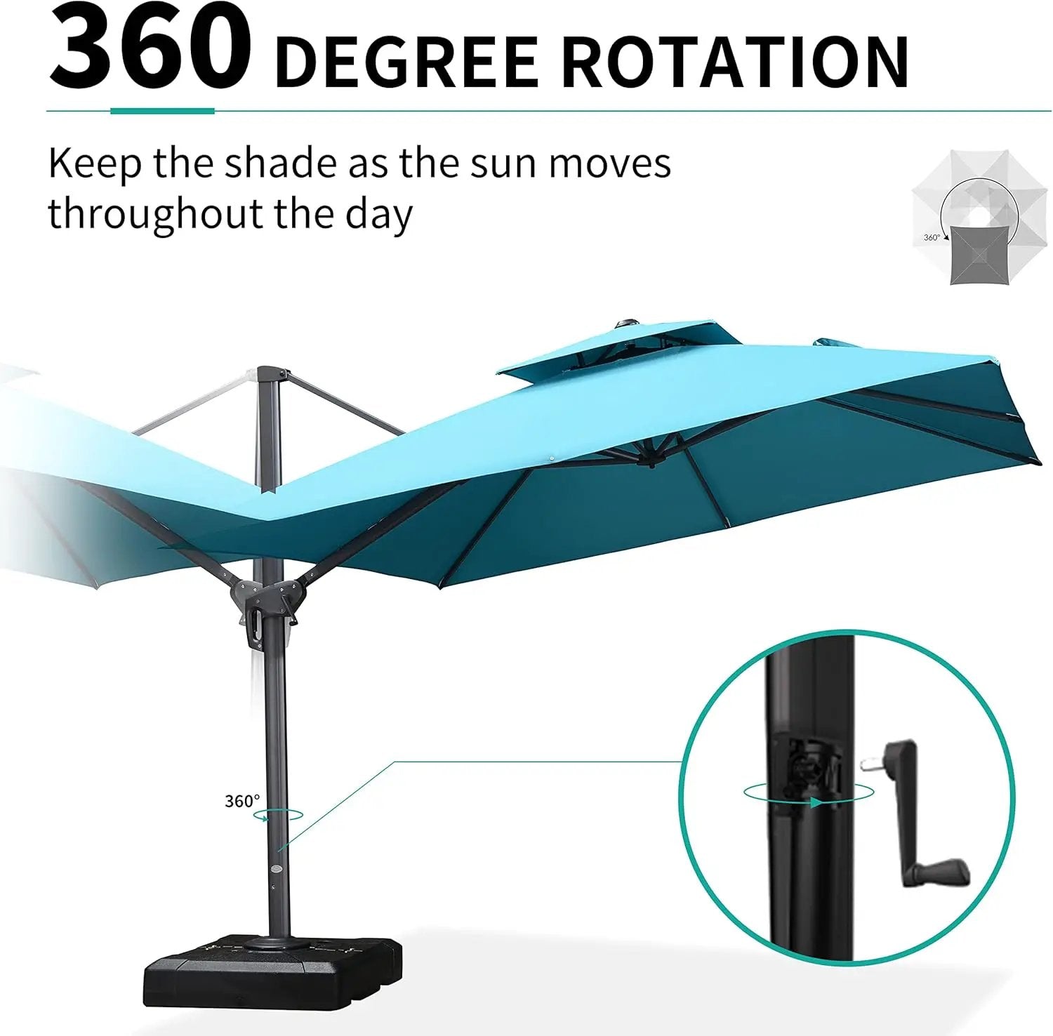PURPLE LEAF 9' X 12' Cantilever Outdoor Umbrellas Large Patio Umbrella Hanging Double Top Rectangle Offset Umbrella with 360°Rotation Tilting Umbrella Outdoor Patio, Turquoise Blue by GreenHaven Gardens