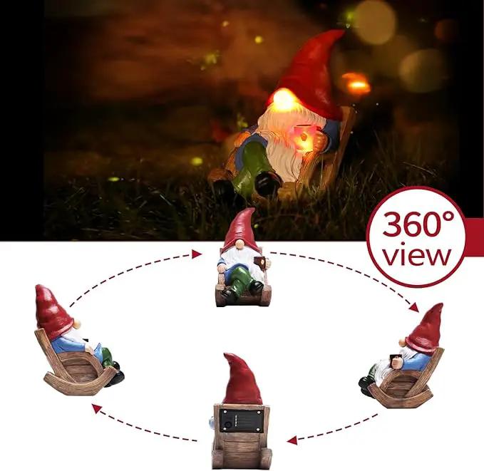Solar Garden Gnomes Outdoor Statue with Solar Lights,7.1“ Figurine Lights Solar Garden Yard Decorations Outdoor Decorations for Patio,Yard,Lawn Ornament，Mom Gift Unique Housewarming Gifts by GreenHaven Gardens